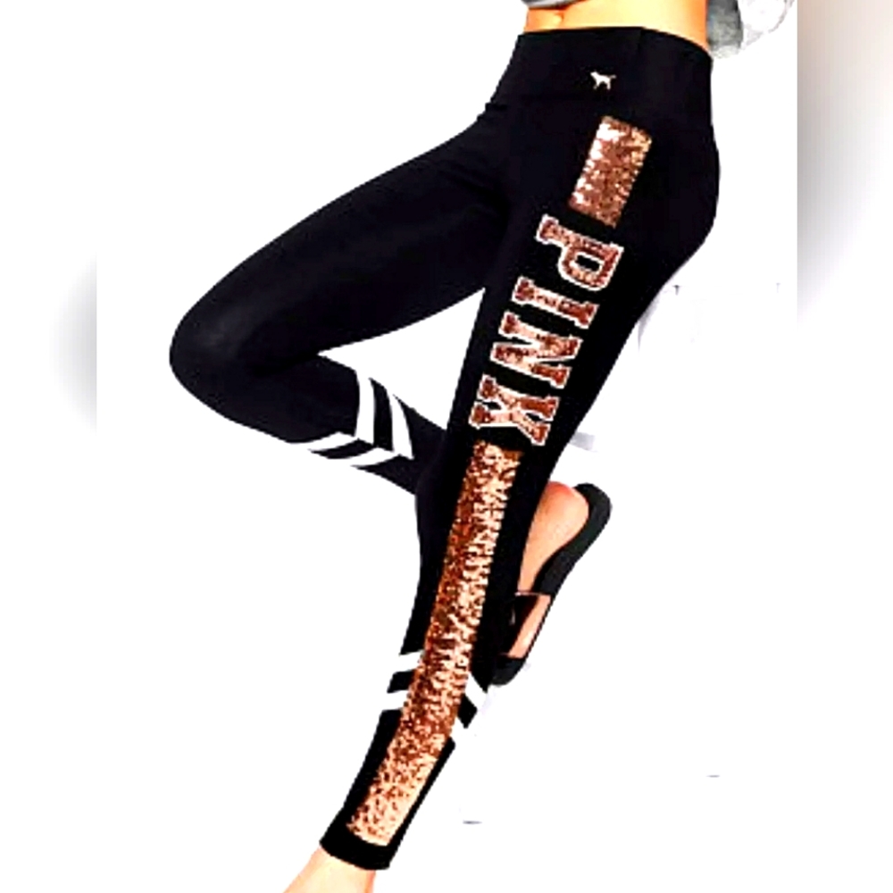 Victoria's Secret Pink Rose Gold Bling Sequin Leggings. XL.